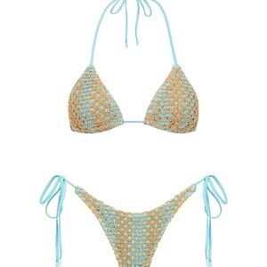 triangl swimwear Light Blue and Gold sparkle Crochet Tie-Side Bikini Set